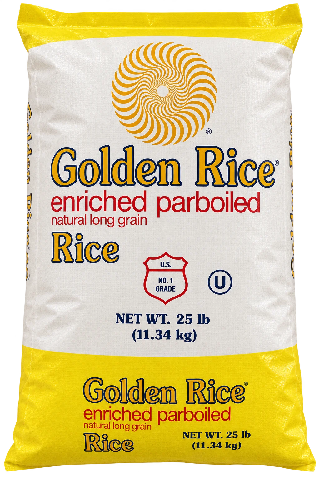 Golden parboiled rice bag product shot